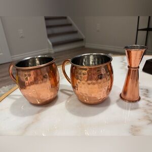 Copper Hammered Moscow Mule Mugs Set with Copper Jigger
